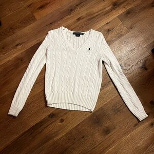 Women’s New Without Tags Small Ralph Lauren White V-Neck Cable Knit Sweater